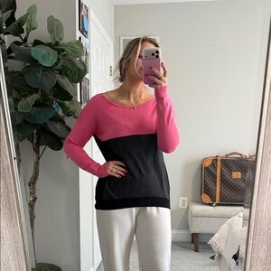 Elegant Pink and Black V-Neck Sweater